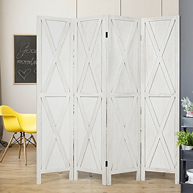 Costway-CA 5.6 Ft 4 Panels Folding Wooden Room Divider-White. View a larger version of this product image.