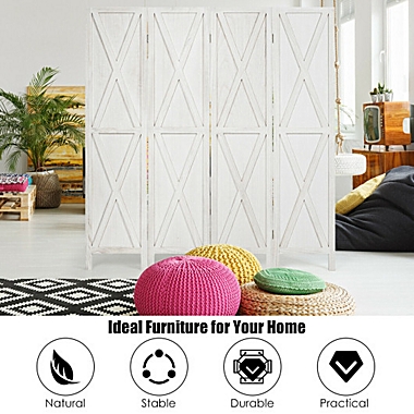 Costway-CA 5.6 Ft 4 Panels Folding Wooden Room Divider-White. View a larger version of this product image.