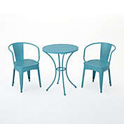 Contemporary Home Living 3-Piece Matte Blue Contemporary Outdoor Furniture Patio Bistro Set
