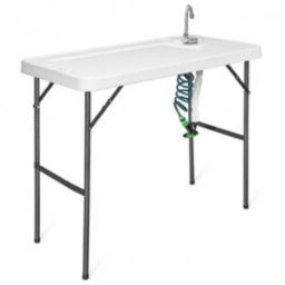 Costway Folding Cleaning Sink Faucet Cutting Camping Table with Sprayer