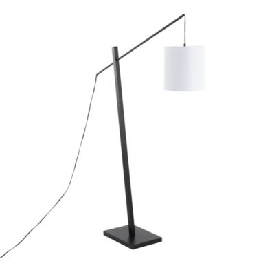 Lumisource Arturo Contemporary Floor Lamp in Black Wood and Black Steel with White Fabric Shade. View a larger version of this product image.