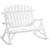 Outsunny Outdoor Adirondack Rocking Chair with Log Slatted Design, 2-Seat Patio Wooden Rocker Loveseat with High Back for Lawn Backyard Garden, White