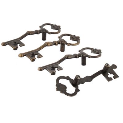 Unique Bargains 4-Pack Cabinet Drawer Key Shaped Pull Handle Bronze Tone
