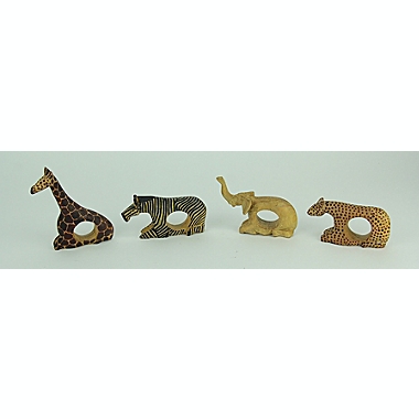Zeckos Set of 4 Hand Carved African Wild Animal Napkin Rings | Bed Bath &  Beyond