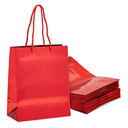 Sparkle and Bash Red Metallic Medium Gift Bags with Handles for Weddings, Birthdays (9.25 x 8 x 4.25 in, 24 Pack)