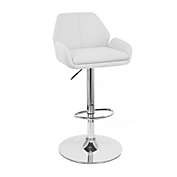 Modern Home Tesla "Leather" Contemporary Adjustable Height Bar/Counter Stool - Chrome Base/Footrest Barstool (Vanilla White)