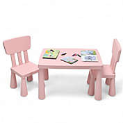 Costway 3 Pieces Toddler Multi Activity Play Dining Study Kids Table and Chair Set-Pink
