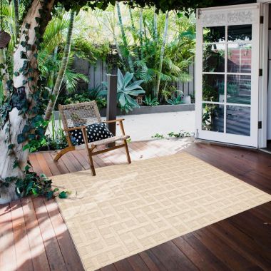 Chaudhary Living 5.25' x 7.5' Off White Checkered Rectangular Outdoor Area Throw Rug. View a larger version of this product image.