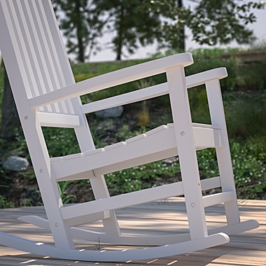 Merrick Lane Hillford White Poly Resin Indoor/Outdoor Rocking Chair. View a larger version of this product image.