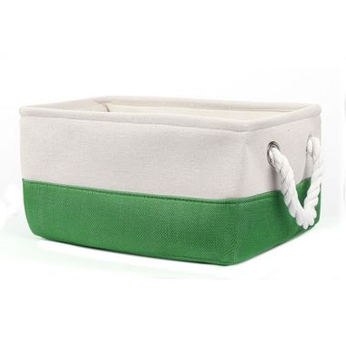 Unique Bargains Collapsible Fabric Storage Basket Bins with Dual Handles, Foldable Toy Bins for Laundry Clothes Storage, Reusable Organizer for Bedroom Office Closet Shelves Green+White Small. View a larger version of this product image.
