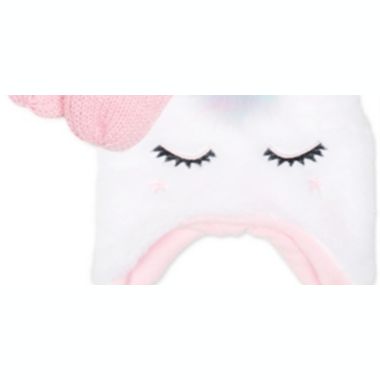 Fab Toddler Girl's 2 Pc Faux Fur Unicorn Hat & Mittens Set White One Size. View a larger version of this product image.