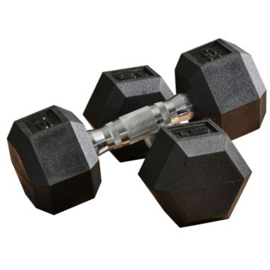 Soozier Hex Rubber Free Weight Dumbbells Set in Pair with Steel Handles 15lbs/Single Hand Weight for Strength Workout Training, Black. View a larger version of this product image.