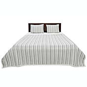 Ninety Six Ticking Stripe Ivory and Brown Cotton Queen Quilt Set