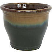 Sunnydaze Studio Outdoor/Indoor High-Fired Glazed UV- and Frost-Resistant Ceramic Planter with Drainage Holes - 15" Diameter - Forest Lake Green