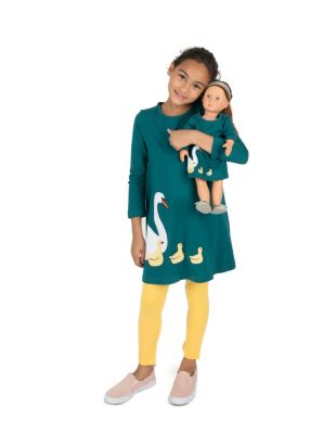 Leveret Girls and Doll Cotton Dress Swan