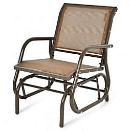 Costway Outdoor Single Swing Glider Rocking Chair with Armrest-Brown