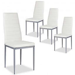 Costway 4 pcs PVC Leather Dining Side Chairs Elegant Design -White
