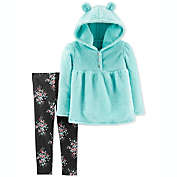 Carter&#39;s Baby Girl&#39;s 2-Pc. Faux-Velboa Hoodie & Floral-Print Leggings Set Blue Size 3MOS