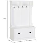 Alternate image 3 for HOMCOM Hall Tree for Entryway, Coat Rack Shoe Bench with Bottom Storage, 4 Metal Double Hooks and 2 Shelves for Hallway, Living Room, White