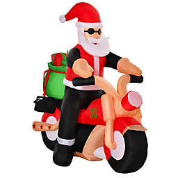 HOMCOM 5ft Christmas Inflatable Santa Claus Riding A Motorcycle with Toy Bag, Outdoor Blow-Up Yard Decoration with LED Lights Display