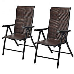 Costway 2 Pieces Patio Rattan Folding Reclining Chair