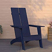Merrick Lane Piedmont Modern 2 Slat Back All-Weather Poly Resin Wood Adirondack Chair in Navy