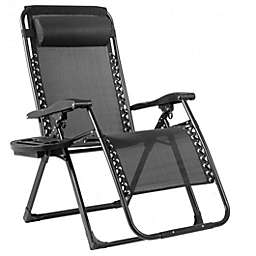 Costway Oversize Lounge Chair with Cup Holder of Heavy Duty for outdoor-Black