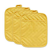 Contemporary Home Living Set of 3 Yellow Quilted Decorative Potholder, 9"