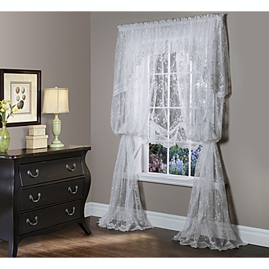 Commonwealth Habitat Mona Lisa Jacquard Lace Tailored Balloon Rod Pocket Curtain Panel - 56x63" - White. View a larger version of this product image.