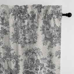 6ix Tailors Fine Linens Toile Menagerie Black Pole Top Drapery Panel Pair