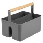 Alternate image 0 for mDesign Plastic Tote, Divided Basket Bin with Wood Handle