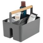 Alternate image 2 for mDesign Plastic Tote, Divided Basket Bin with Wood Handle
