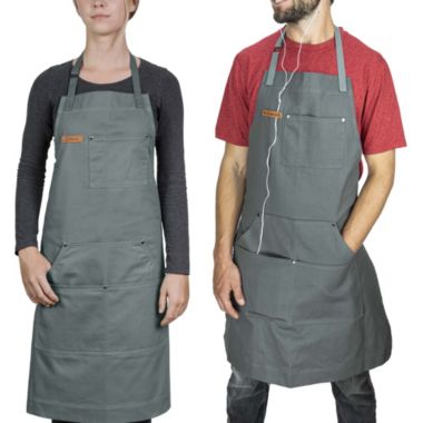 Chef Pomodoro Kitchen Apron, Unisex Chef Apron, Adjustable Neck and Back Straps, 5+ Pockets, Towel Loops - Designed for Home, BBQ, Grill Use (Stone Grey). View a larger version of this product image.