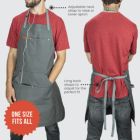 Alternate image 2 for Chef Pomodoro Kitchen Apron, Unisex Chef Apron, Adjustable Neck and Back Straps, 5+ Pockets, Towel Loops - Designed for Home, BBQ, Grill Use (Stone Grey)