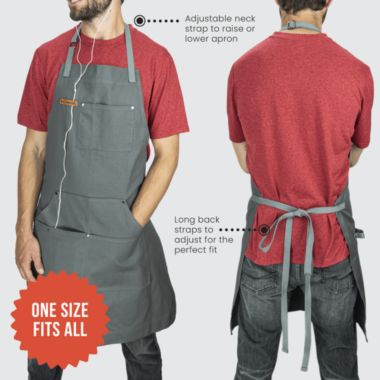 Chef Pomodoro Kitchen Apron, Unisex Chef Apron, Adjustable Neck and Back Straps, 5+ Pockets, Towel Loops - Designed for Home, BBQ, Grill Use (Stone Grey). View a larger version of this product image.
