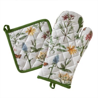 SKL Home By Saturday Knight Ltd Heirloom Wildflowers Oven Mitt And Pot Holder Set - 2-Piece - 7X13", Green. View a larger version of this product image.