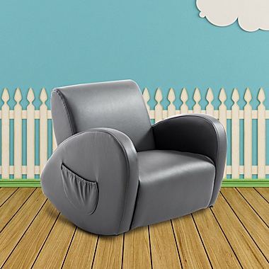 Qaba Kids Sofa Rocking Chair with Side Pocket, PU Leather Toddler Armchair for Children Grey. View a larger version of this product image.