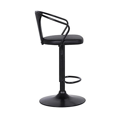 Armen Living Eagle Contemporary Adjustable Barstool in Black Powder Coated Finish with Black Faux Leather and Black Brushed Wood Finish Back. View a larger version of this product image.