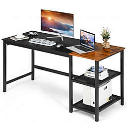 Costway 59 Inch Home Office Computer Desk with Removable Storage Shelves-Black