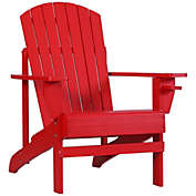Outsunny Outdoor Classic Wooden Adirondack Deck Lounge Chair with Ergonomic Design & a Built-In Cup Holder, Red