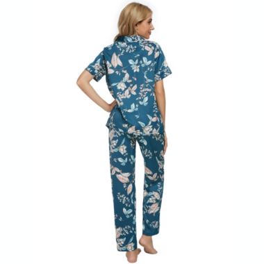 cheibear Women's 2 Pieces Floral Button Down Pajama Set Nightwear Sleepwear Small Dark Blue. View a larger version of this product image.