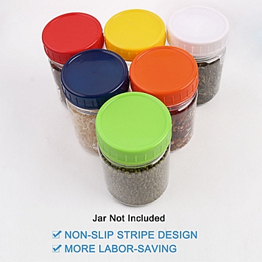 Unique Bargains 24 Pieces Assorted Color Plastic Regular Mouth Mason Jar Lids, Food Storage Caps for Mason Canning Ball Jars with Anti-Scratch Resistant Surface. View a larger version of this product image.
