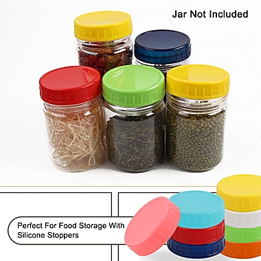 Unique Bargains 24 Pieces Assorted Color Plastic Regular Mouth Mason Jar Lids, Food Storage Caps for Mason Canning Ball Jars with Anti-Scratch Resistant Surface. View a larger version of this product image.