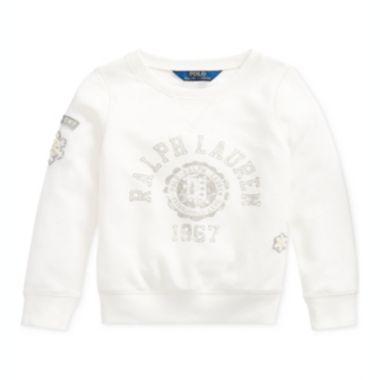 Ralph Lauren Toddler Girl's French Terry Graphic Pullover White Size 3T. View a larger version of this product image.