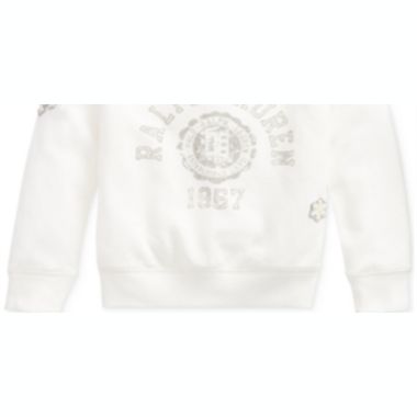 Ralph Lauren Toddler Girl's French Terry Graphic Pullover White Size 3T. View a larger version of this product image.