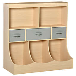 HOMCOM Toy Chest, Kids Storage Organizer, Children Display Bookcase with Drawers for Toys, Clothes, Books, Natural Wood Color