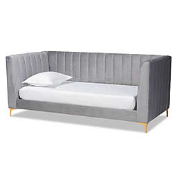 Baxton Studio Oksana Modern Contemporary Glam And Luxe Light Grey Velvet Fabric Upholstered And Gold Finished Twin Size Daybed - Light grey/Gold