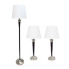 Alternate image 0 for Lalia Home Perennial Modern Sonoma 3 Piece Metal Lamp Set (2 Table Lamps, 1 Floor Lamp) with Cream Tapered Drum Fabric Shades with Malbec Black and Brushed Nickel Finish