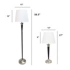 Alternate image 1 for Lalia Home Perennial Modern Sonoma 3 Piece Metal Lamp Set (2 Table Lamps, 1 Floor Lamp) with Cream Tapered Drum Fabric Shades with Malbec Black and Brushed Nickel Finish