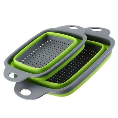 Collapsible Plastic&nbsp;Colander Space Saving Design Square 2pcs - Green. View a larger version of this product image.